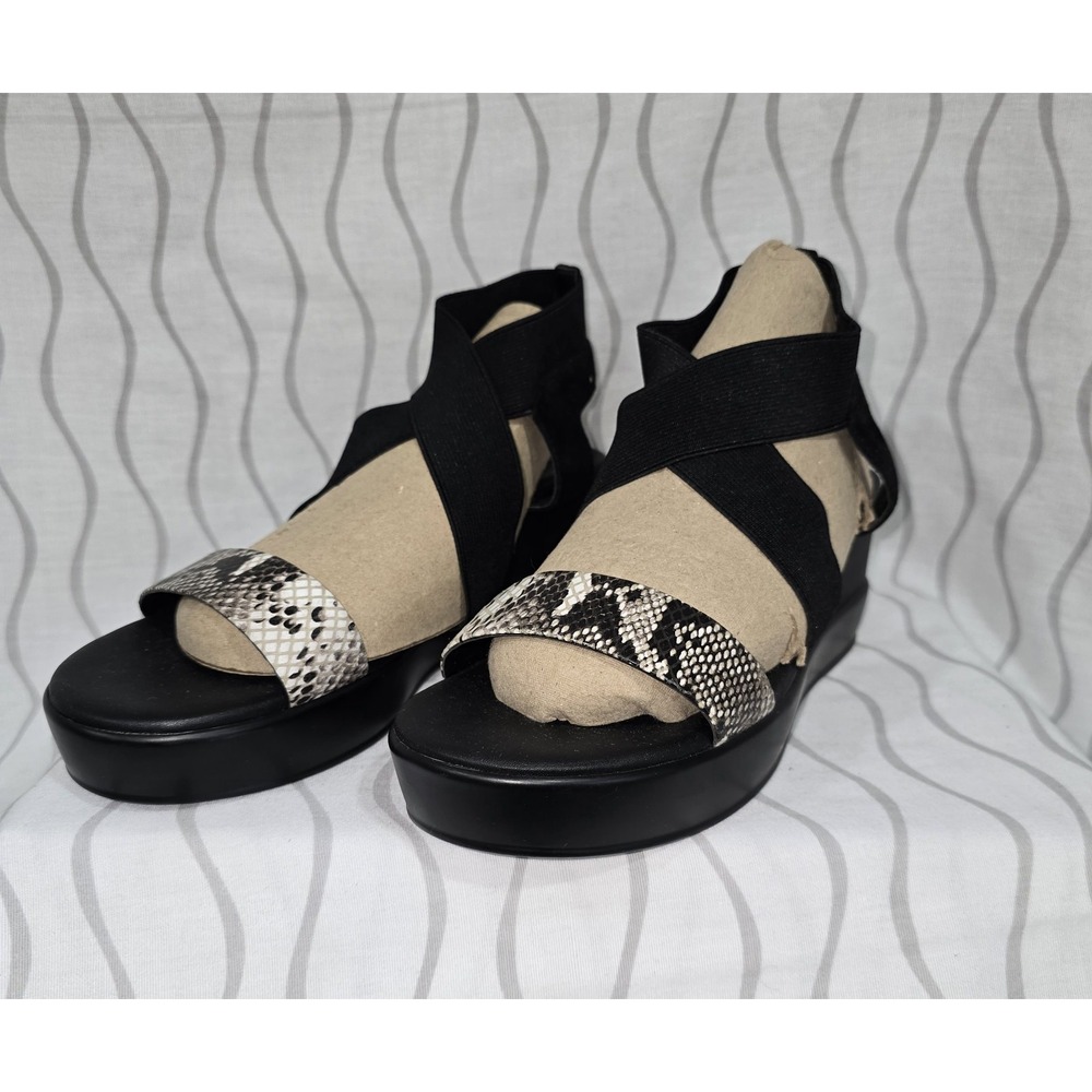 Tahari Women's Black Platform Strappy Sandals Size 6 Snakeskin Band‎